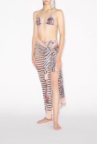 Paréo unisexe Tattoo marinière - Nude & Blue & Red