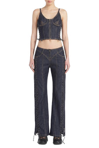 Pantalon Flower à lacets en denim - Indigo