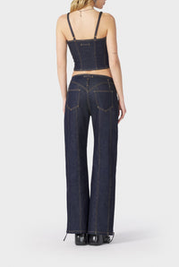 Pantalon Flower à lacets en denim - Indigo