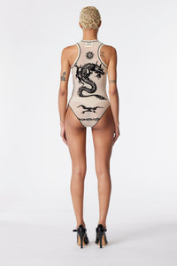 Body Tattoo imprimé en tulle - Nude