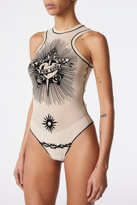 Body Tattoo imprimé en tulle - Nude