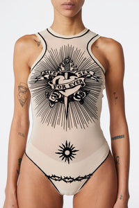Body Tattoo imprimé en tulle - Nude