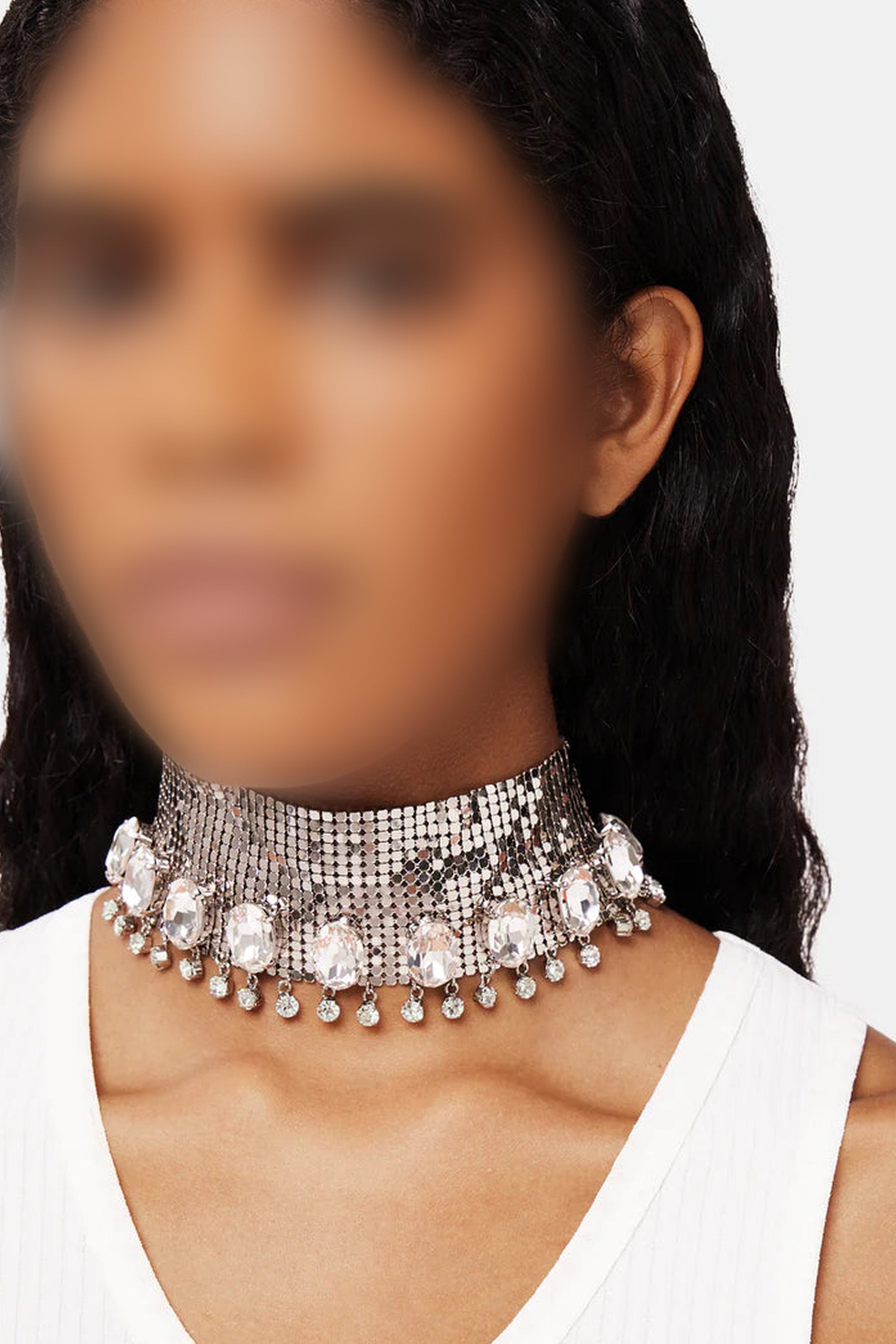 Collier ras-de-cou en mesh couronné de cristaux - Silver