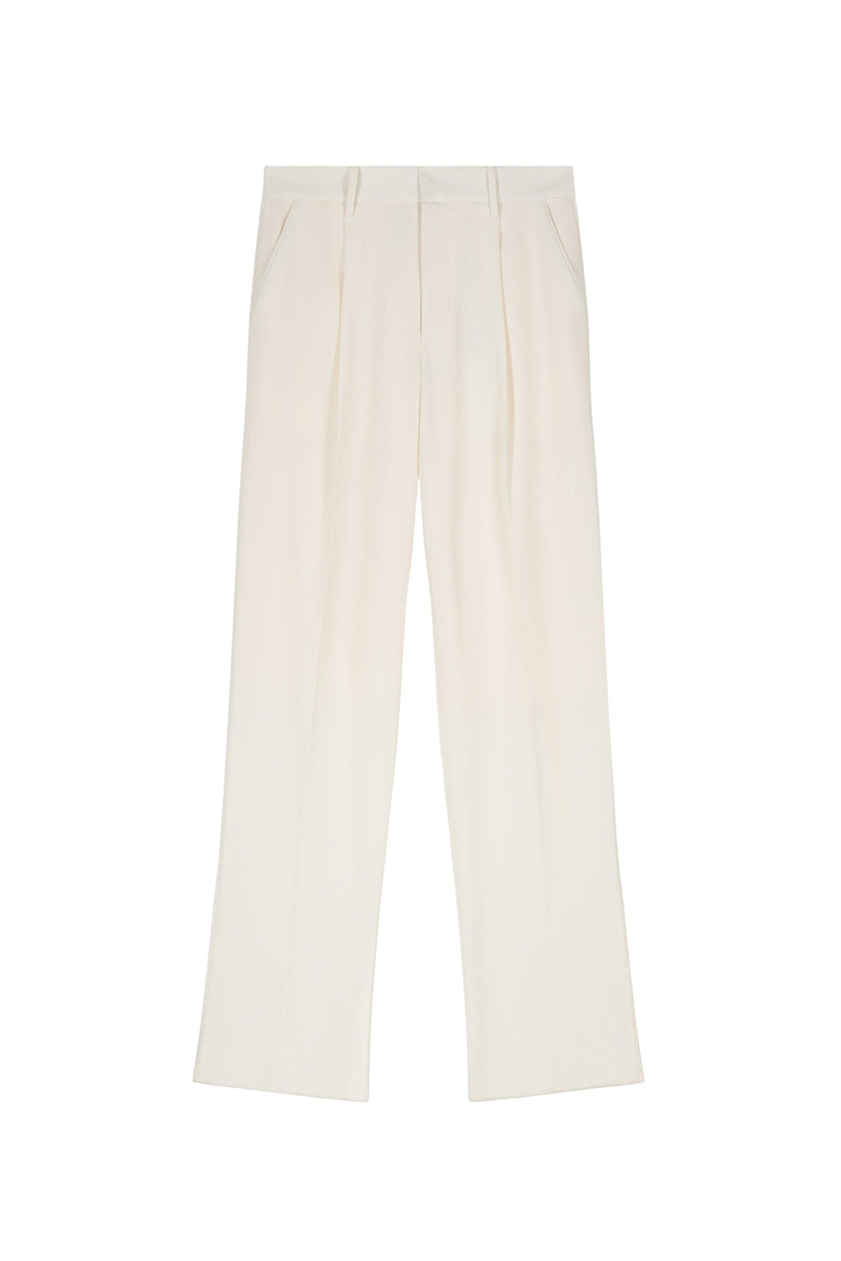 Pantalon Less coupe droite en laine - Ecru