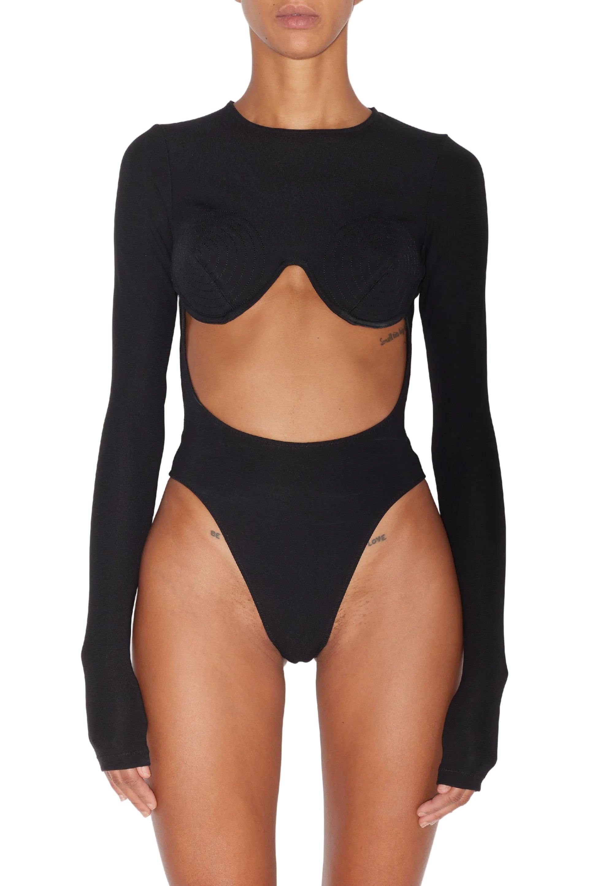 Long-sleeved knitted bodysuit - Black