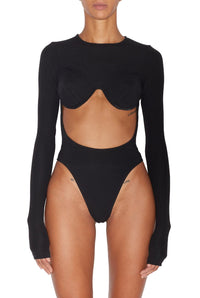 Body à manches longues en maille - Black