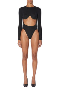 Long-sleeved knitted bodysuit - Black