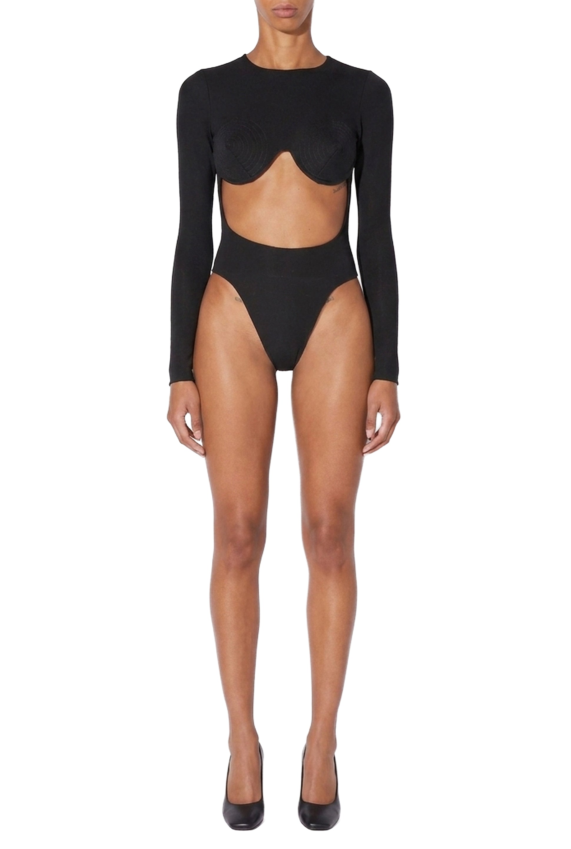 Long-sleeved knitted bodysuit - Black