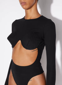 Long-sleeved knitted bodysuit - Black