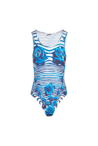 Body imprimé à rayures - White & Navy & Aqua
