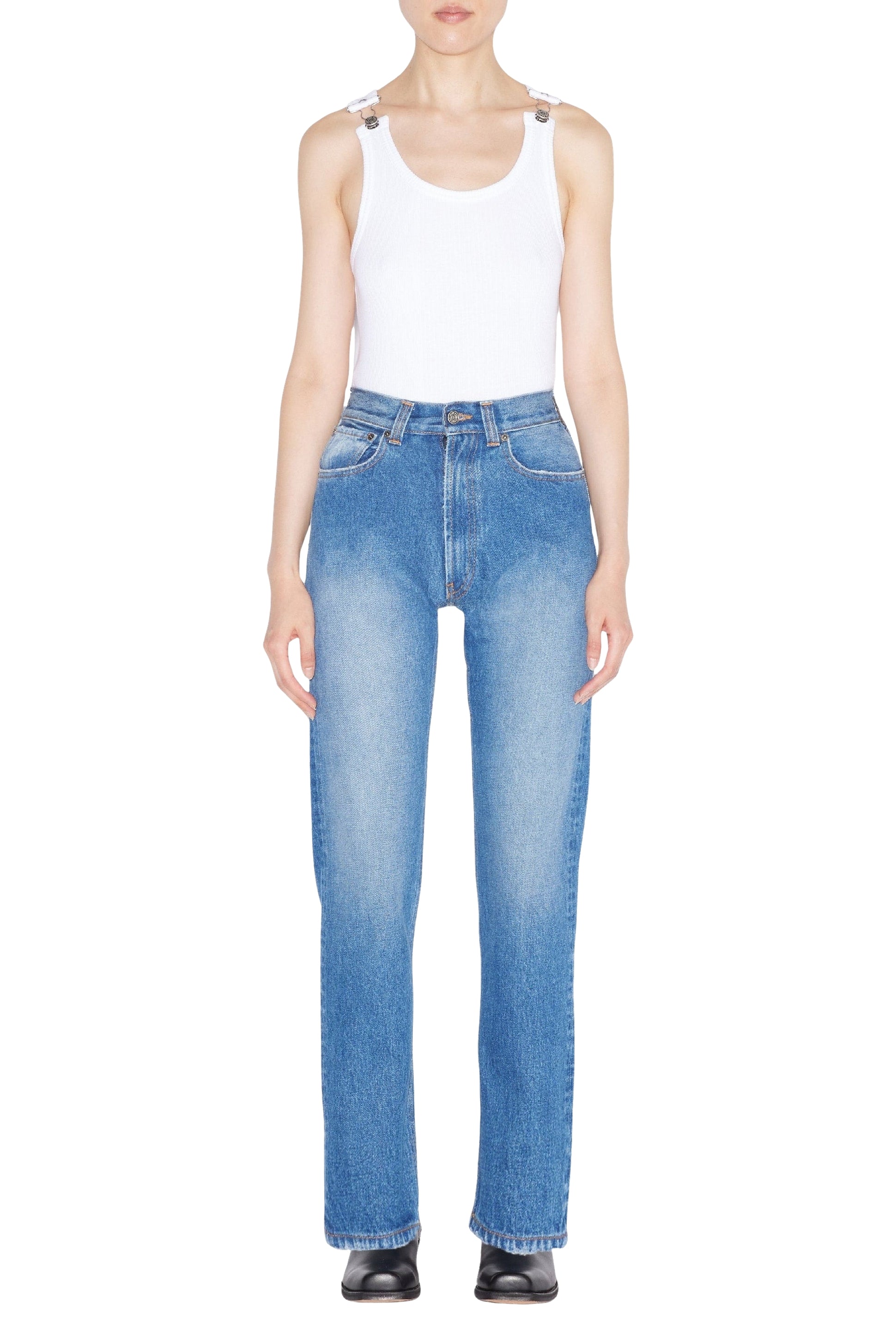 Pantalon imprimé au dos en denim - Vintage Blue & White