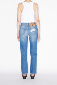 Pantalon imprimé au dos en denim - Vintage Blue & White