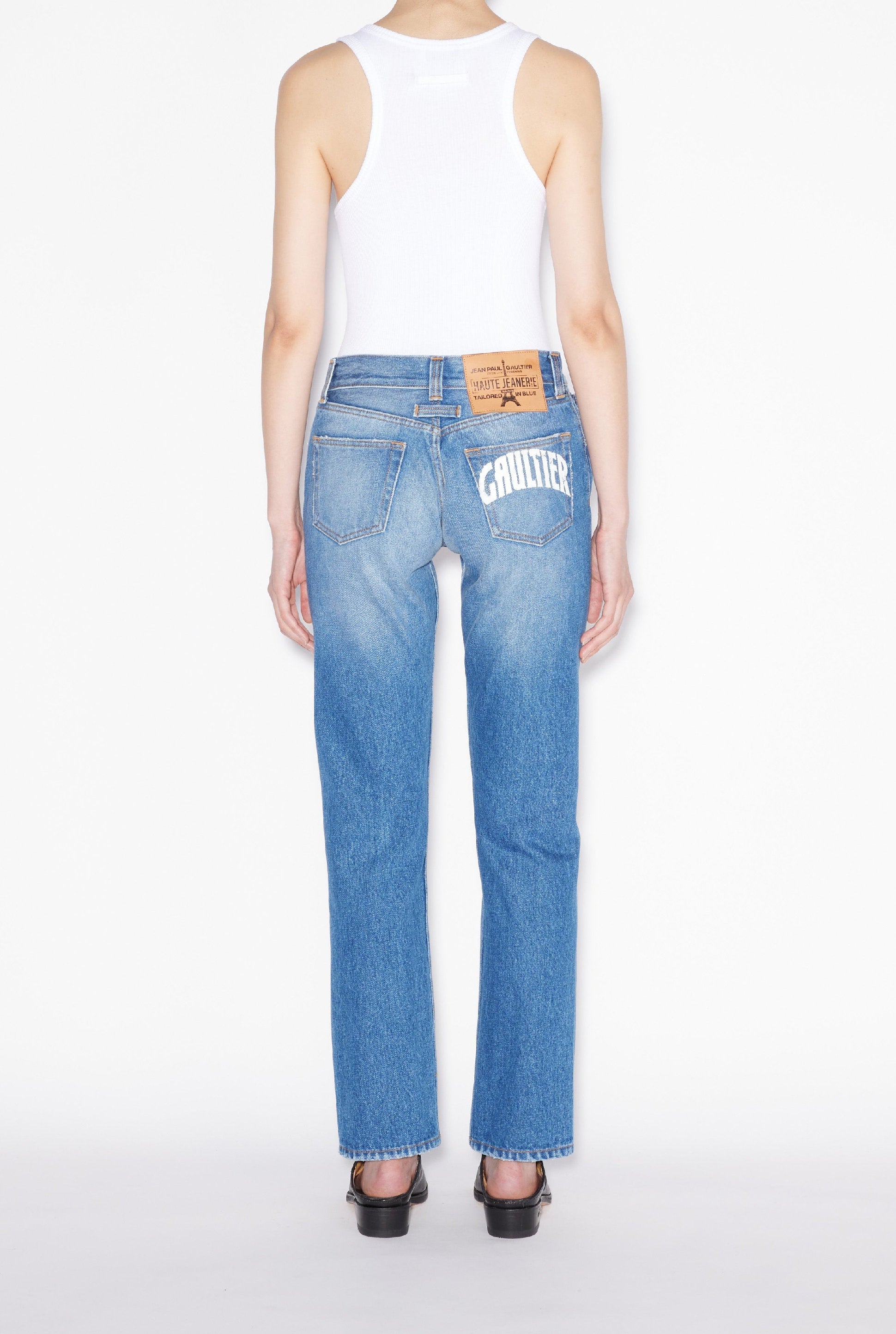 Pantalon imprimé au dos en denim - Vintage Blue & White