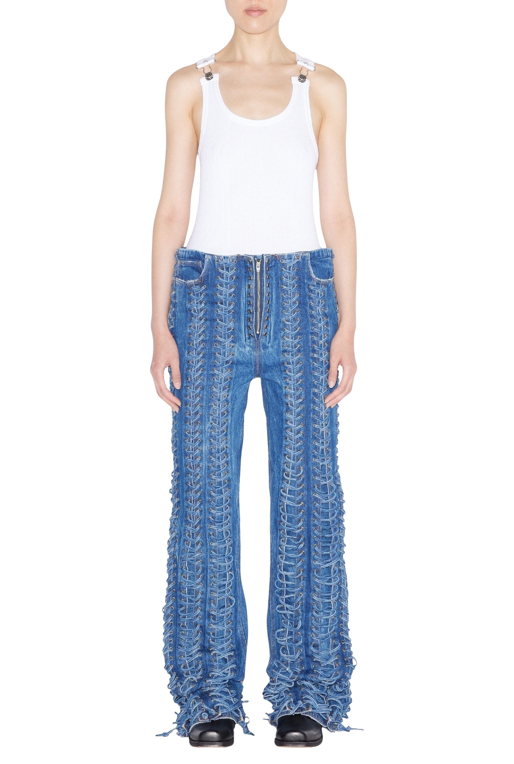 Pantalon à lacets en denim - Vintage Blue