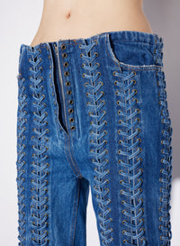 Pantalon à lacets en denim - Vintage Blue