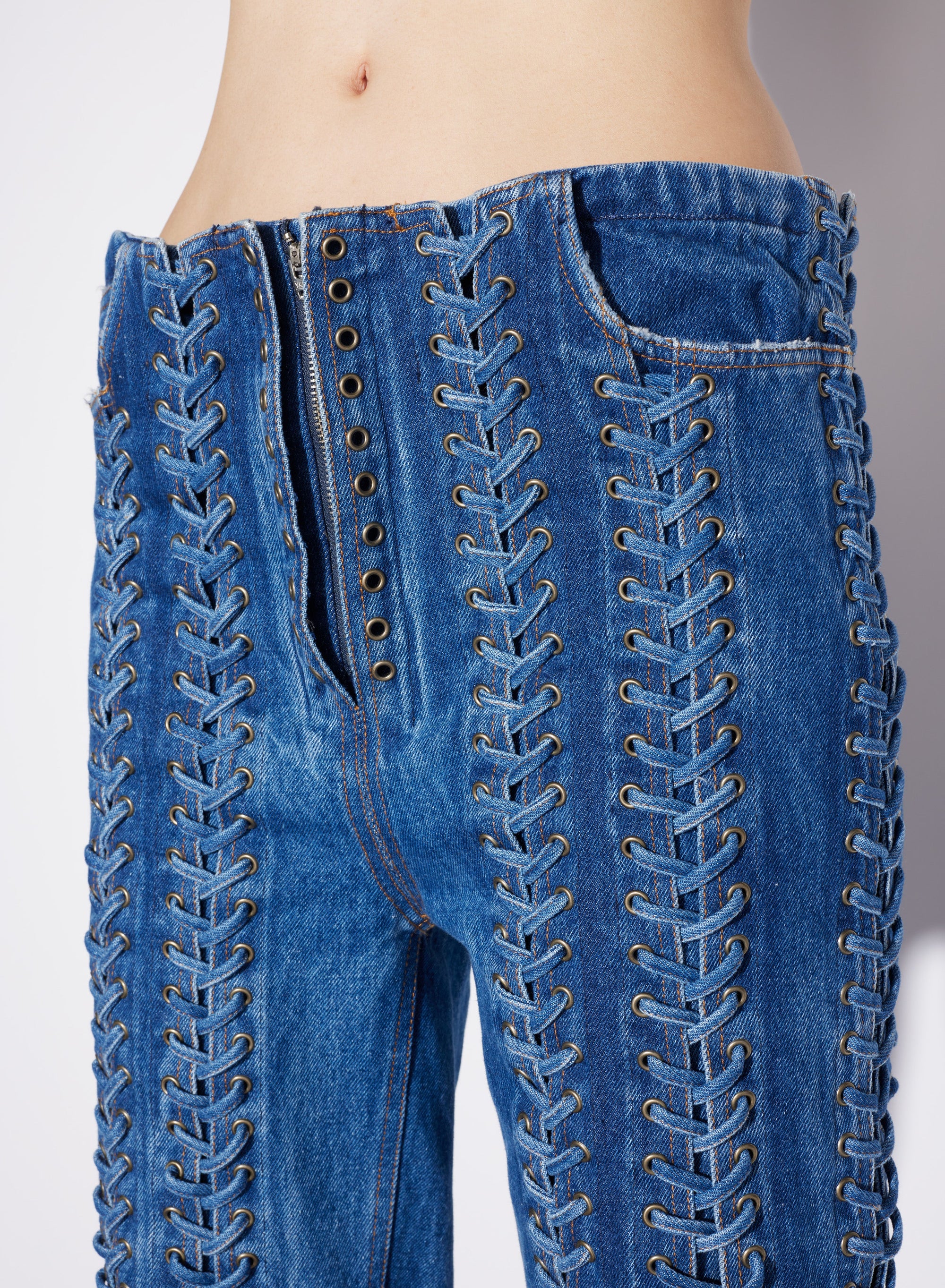 Pantalon à lacets en denim - Vintage Blue