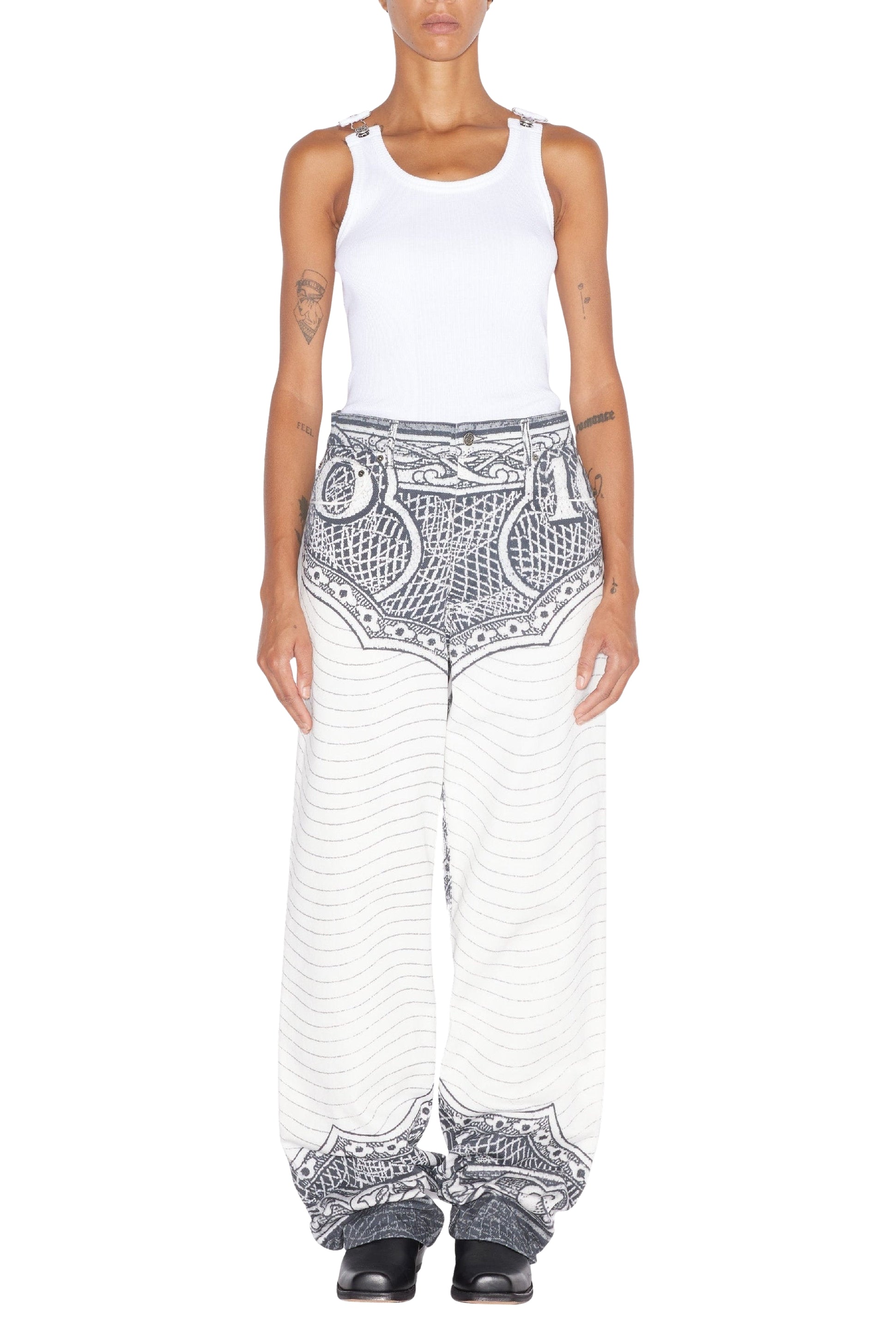 Pantalon imprimé en denim - White & Black