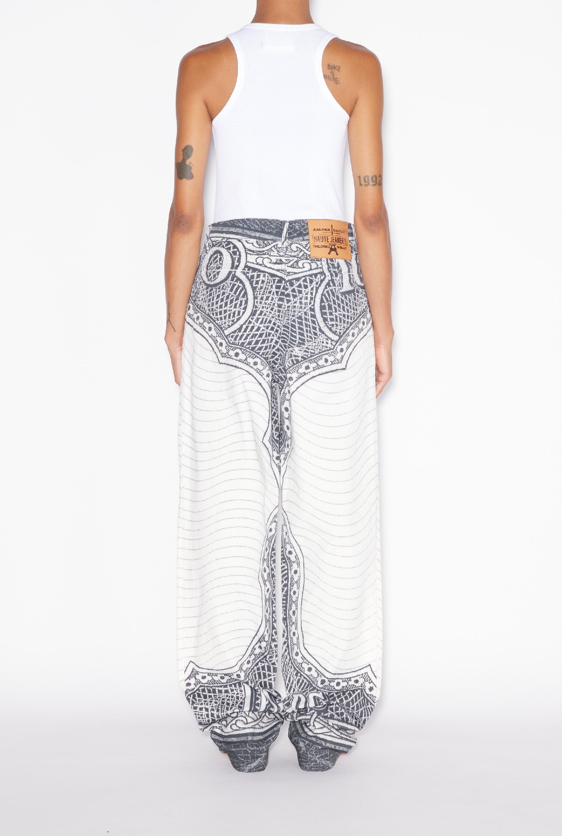 Pantalon imprimé en denim - White & Black