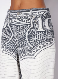 Pantalon imprimé en denim - White & Black