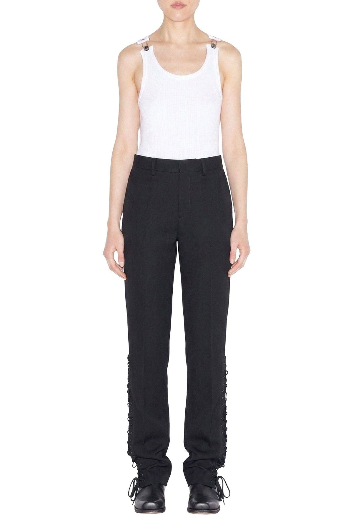 Pantalon droit à lacets en laine - Black