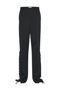 Pantalon droit à lacets en laine - Black