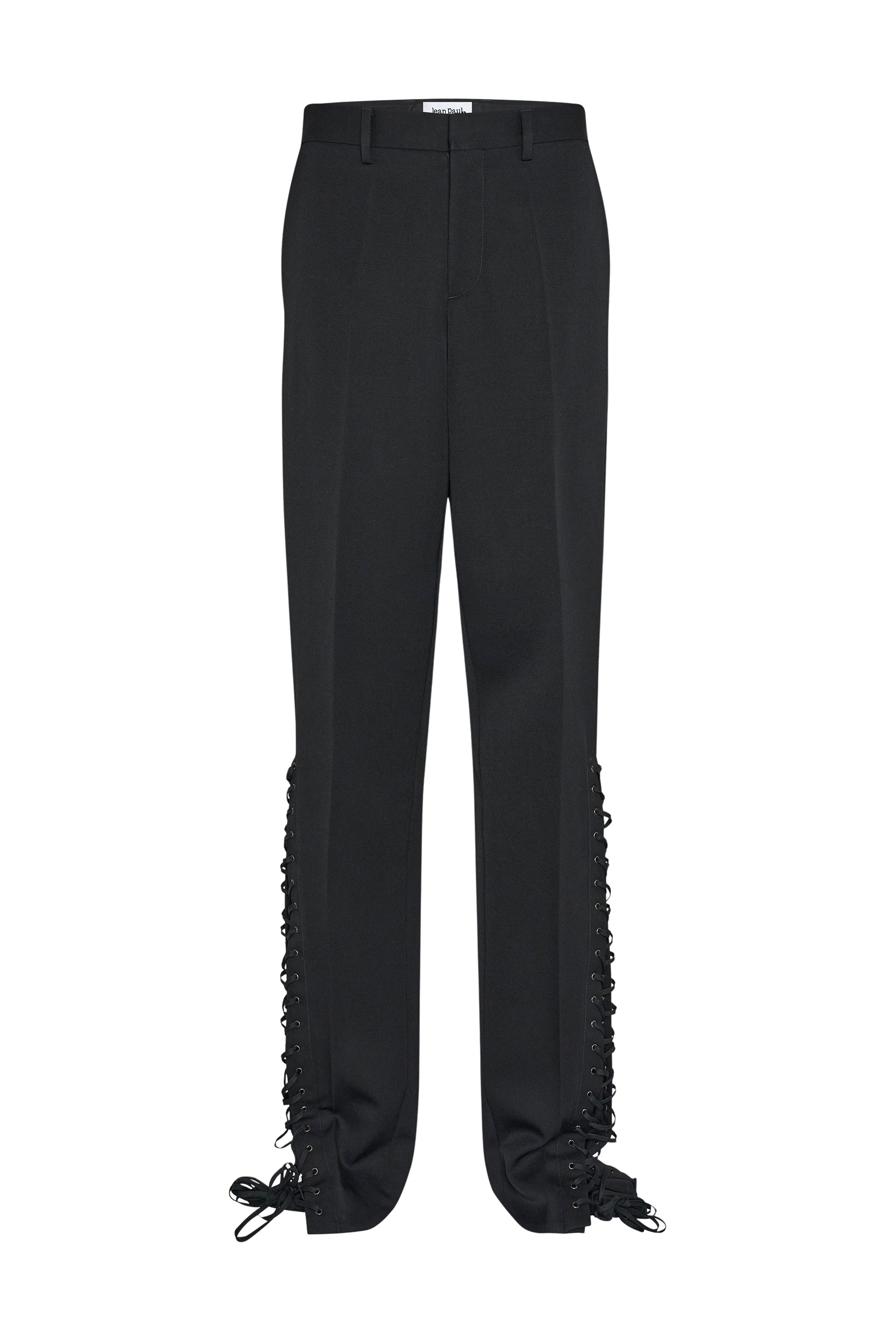 Pantalon droit à lacets en laine - Black
