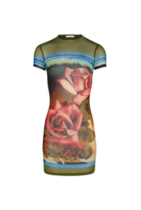 Robe courte imprimée en tulle - Green & Red & Blue
