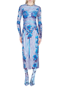 Robe Body Morphing Flower - White & Navy & Aqua