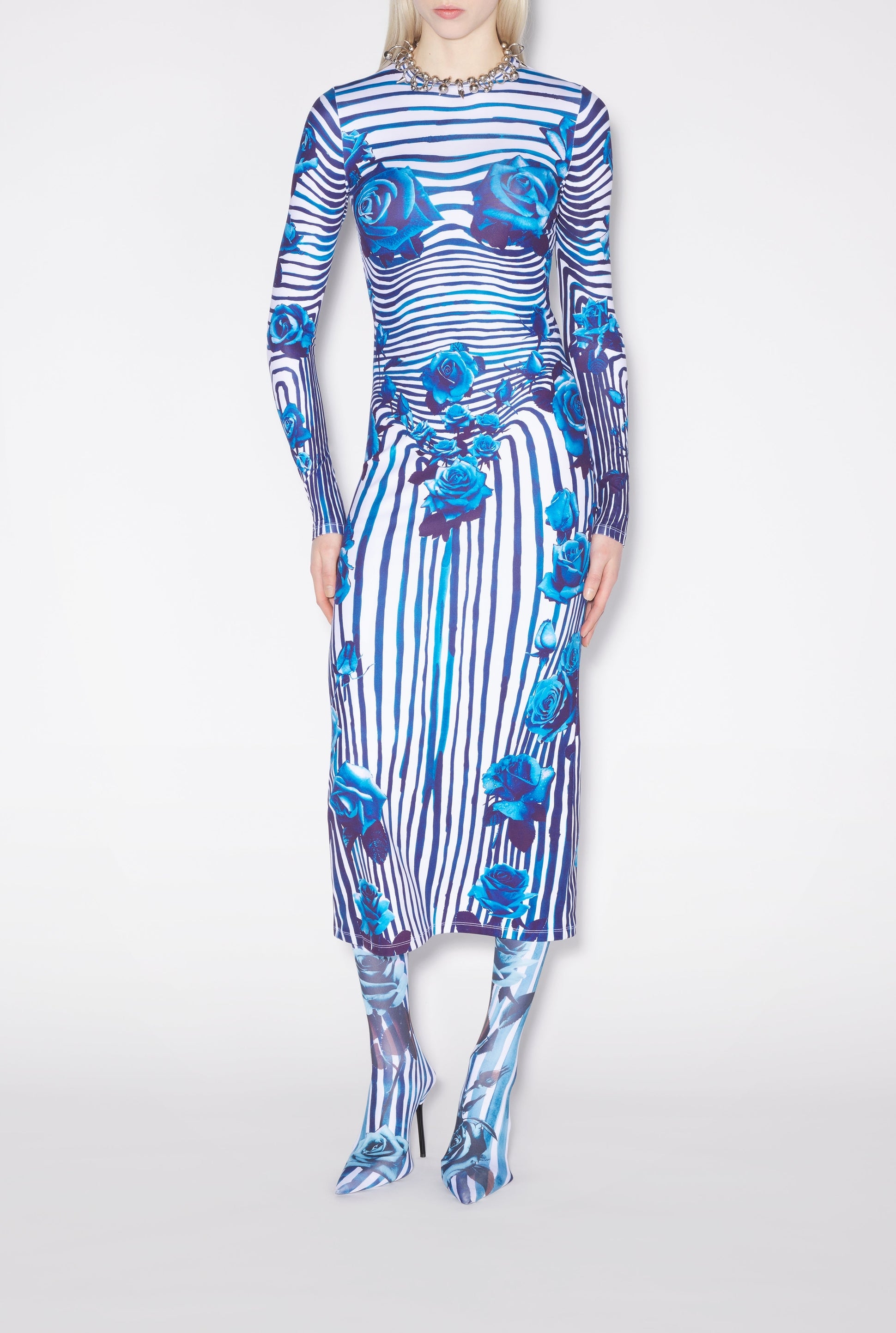 Robe Body Morphing Flower - White & Navy & Aqua