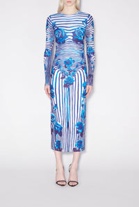 Robe Body Morphing Flower - White & Navy & Aqua