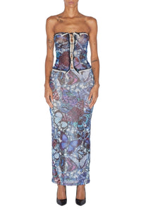 Printed lace-up bustier - Blue & Multicolor