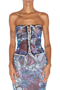 Bustier à lacets imprimé - Blue & Multicolor