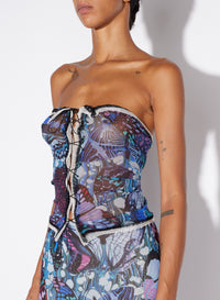 Bustier à lacets imprimé - Blue & Multicolor