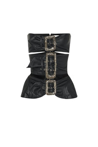 Bustier ceinturé en cuir - Black
