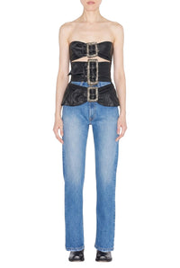 Belted leather bustier - Black