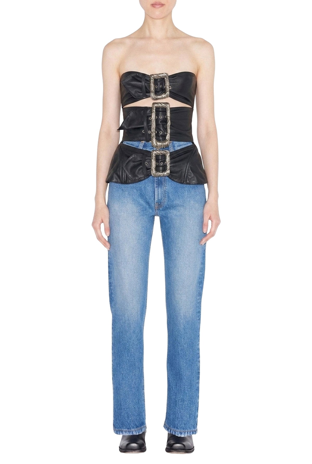 Bustier ceinturé en cuir - Black