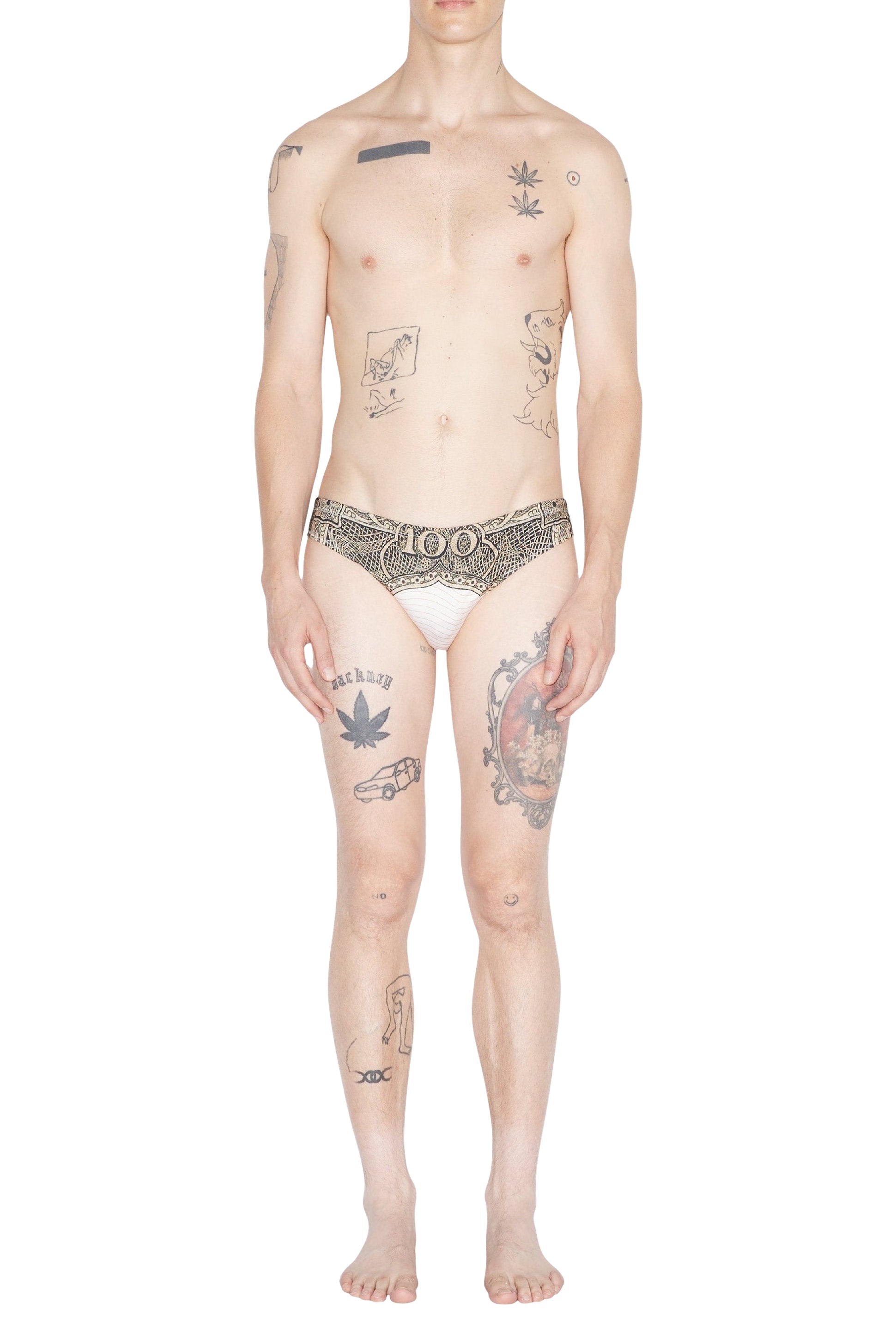 Bas de bikini imprimé - Green & Écru & Black
