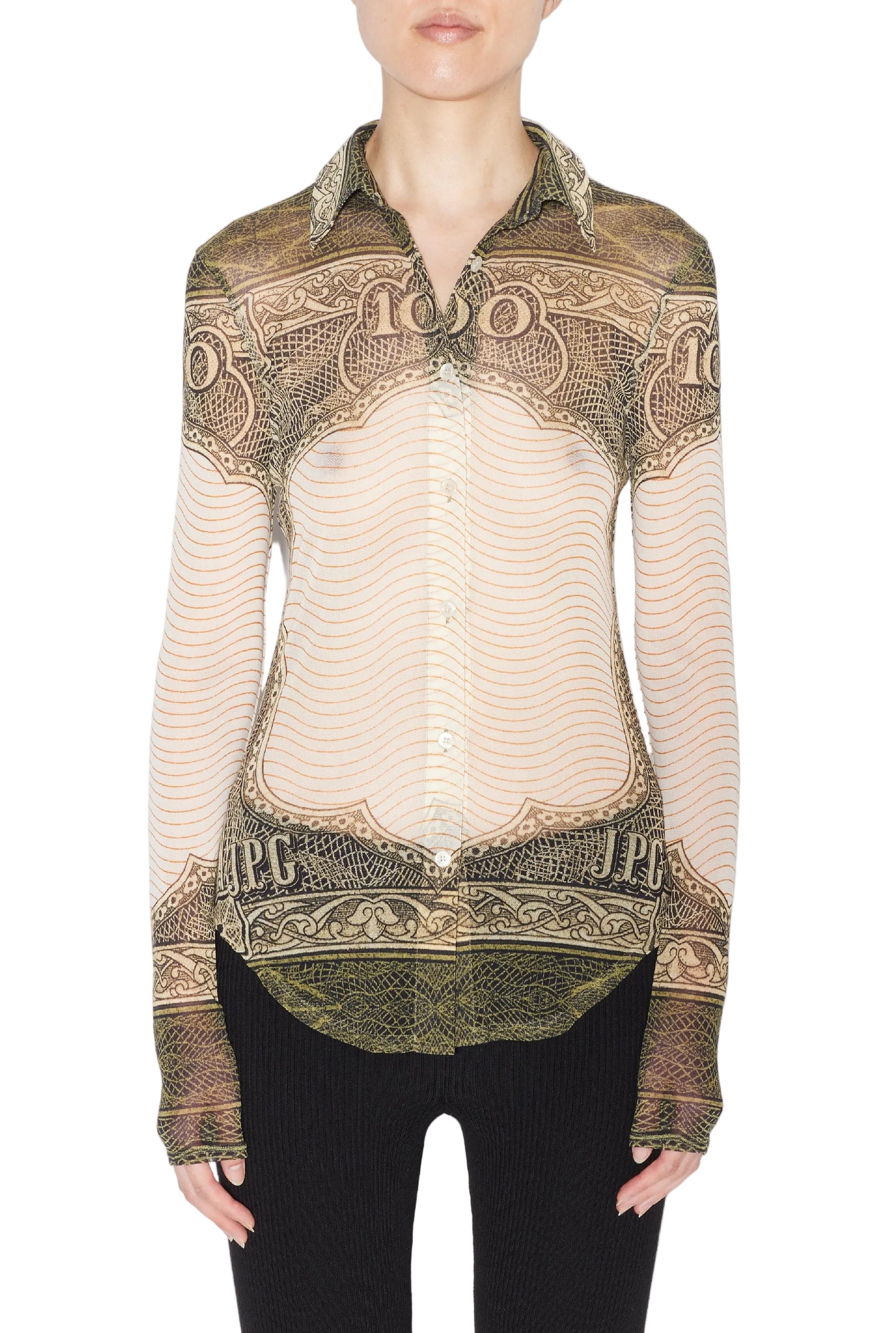 Chemise unisexe imprimée en tulle - Green & Écru & Black