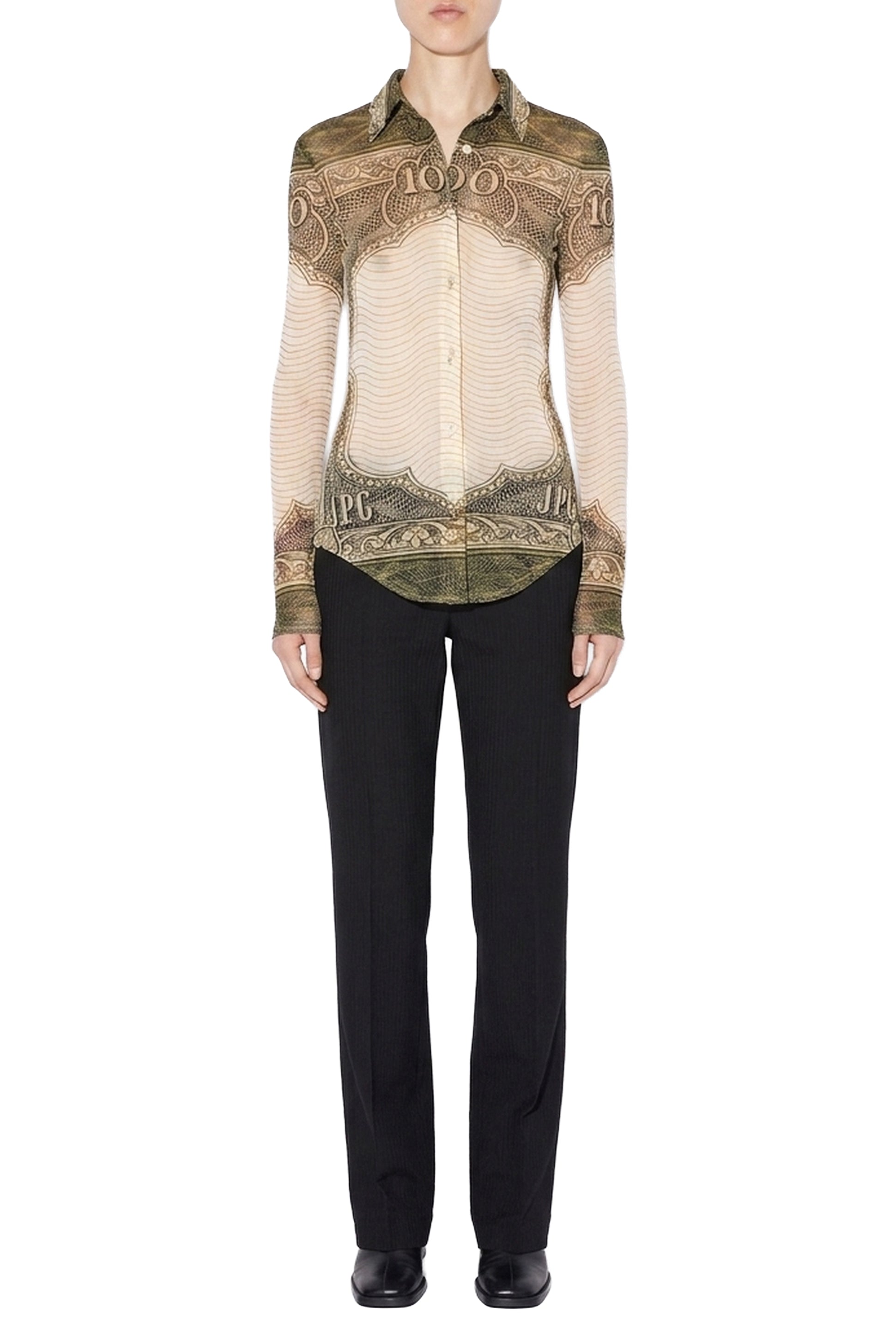 Chemise unisexe imprimée en tulle - Green & Écru & Black