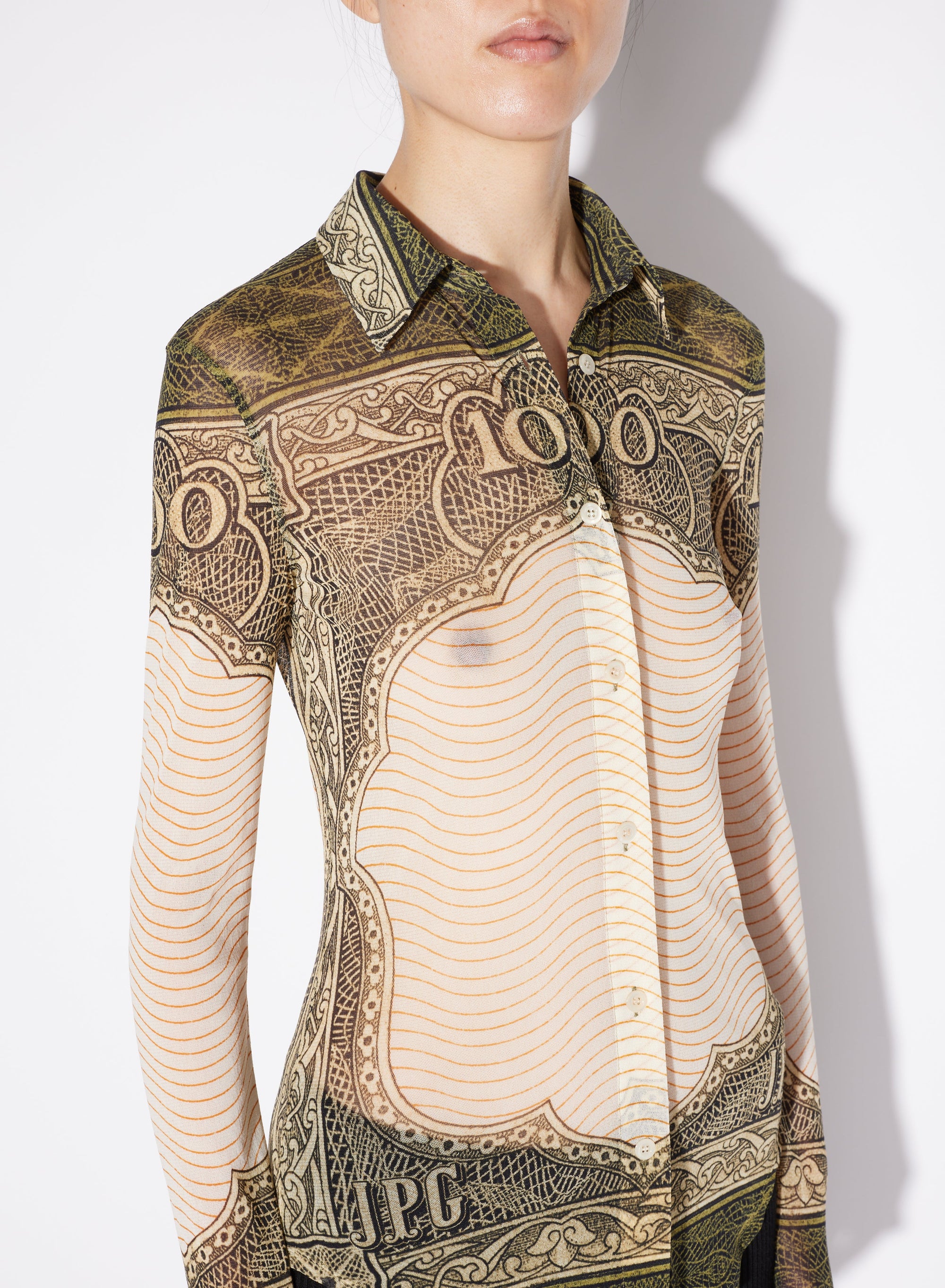Chemise unisexe imprimée en tulle - Green & Écru & Black