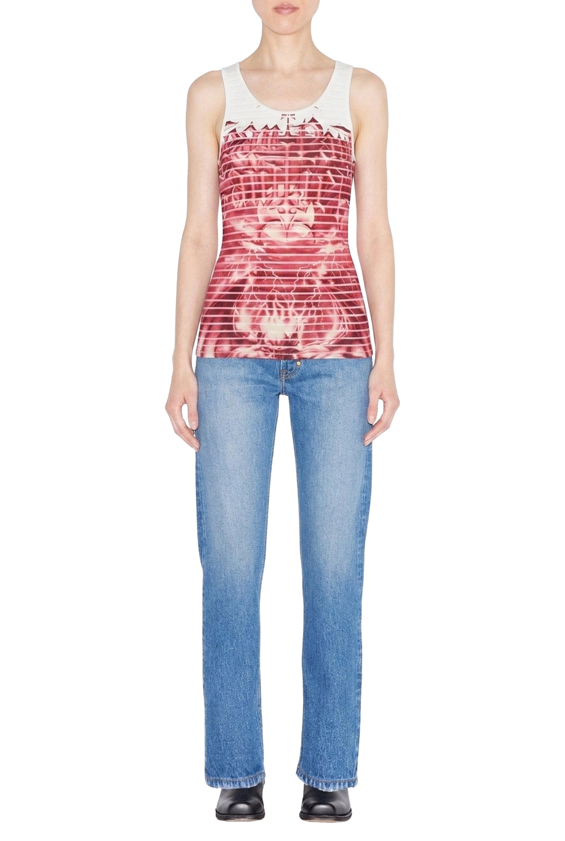 Unisex printed tank top - White & Red