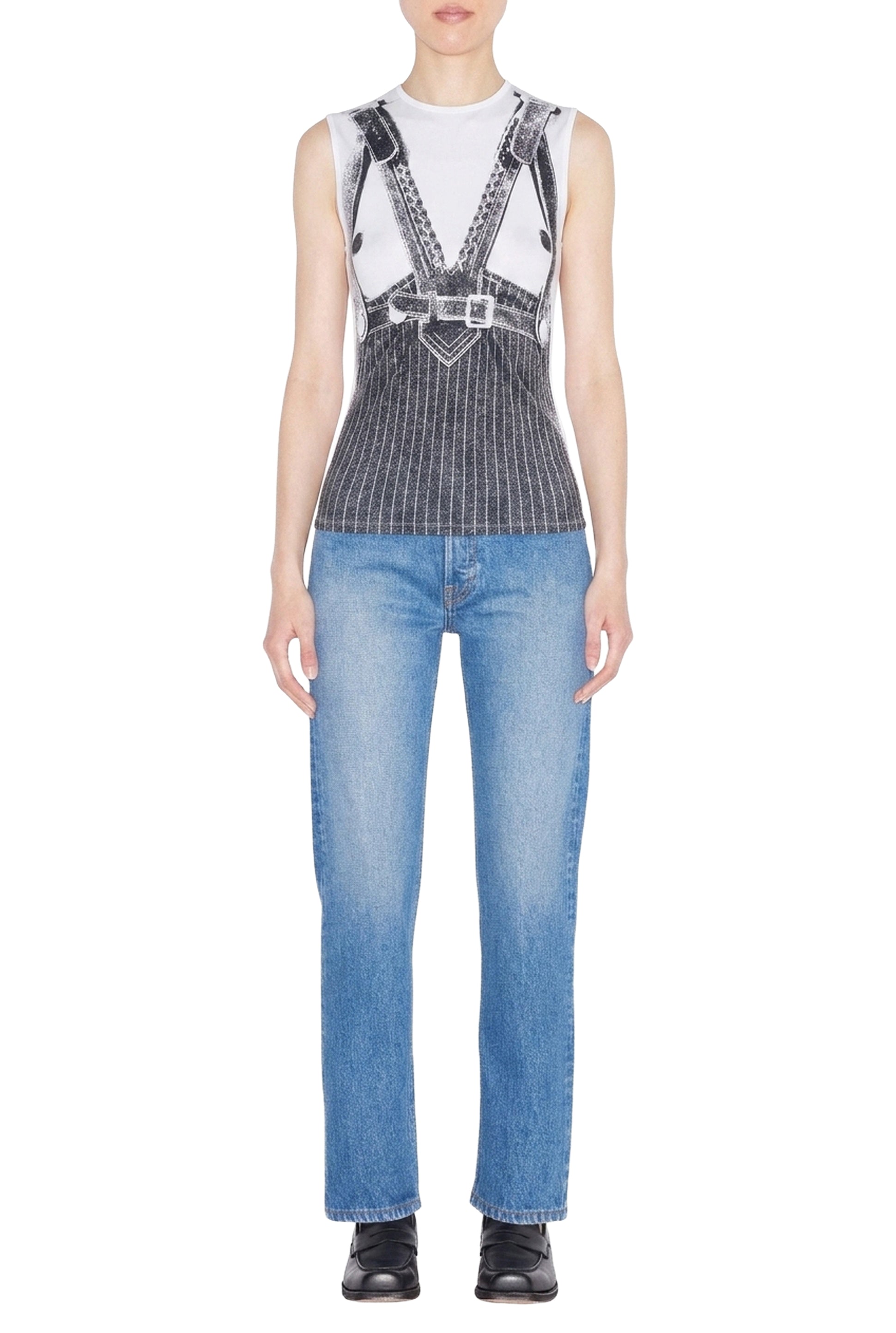 Unisex printed sleeveless T-shirt - White & Black