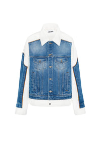 Veste unisexe imprimée en denim - Vintage Blue & White