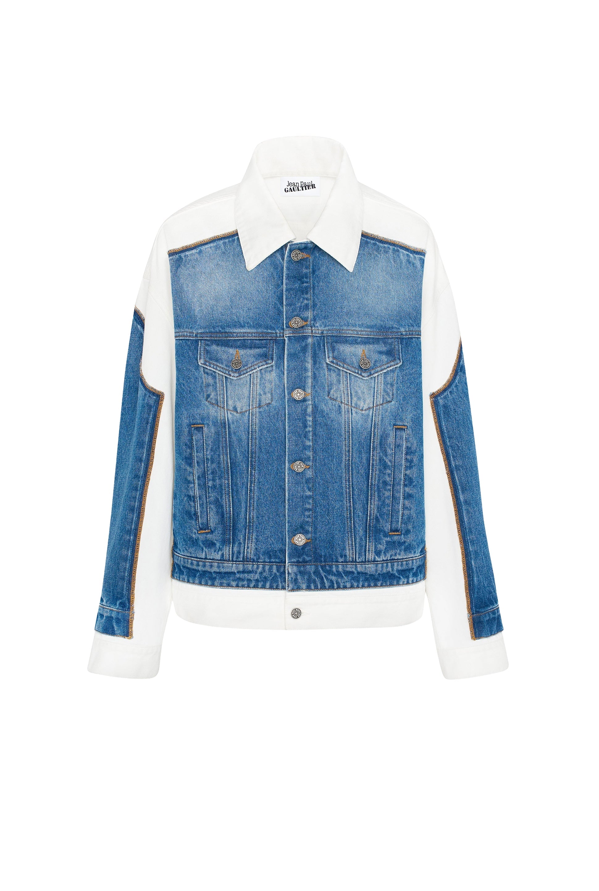 Veste unisexe imprimée en denim - Vintage Blue & White