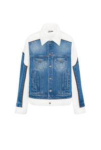 Veste unisexe imprimée en denim - Vintage Blue & White