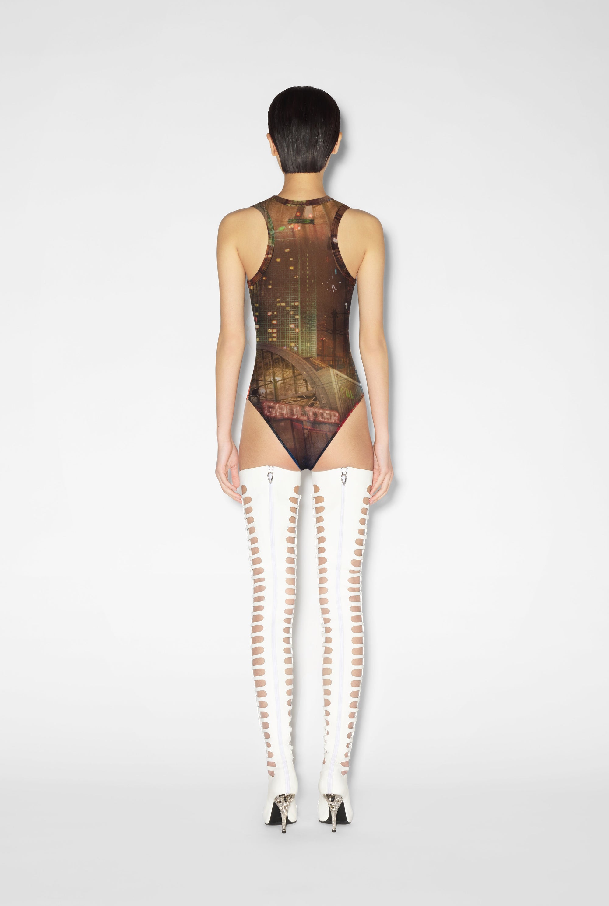 Body JPG x Shayne Oliver imprimé en tulle - Brown & Green & Blue