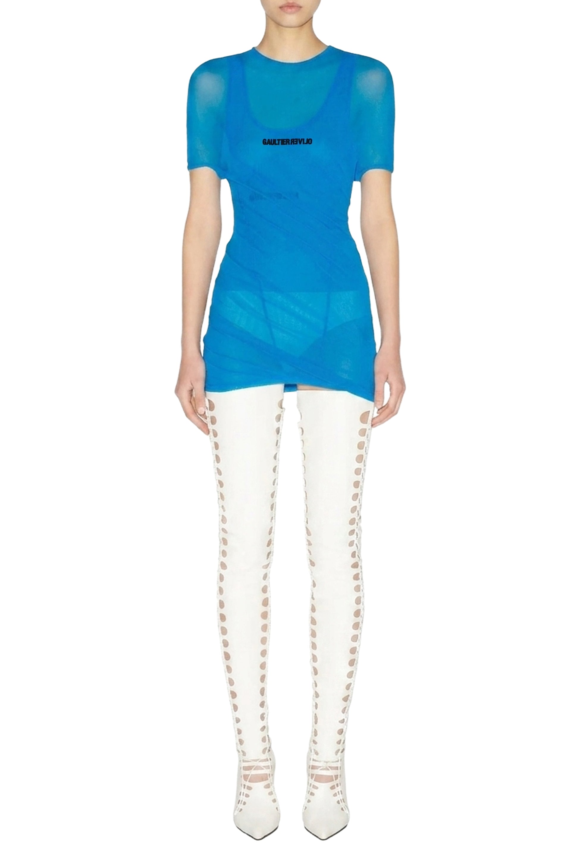 Robe multi porté JPG x Shayne Oliver en tulle - Ibiza Blue & Black