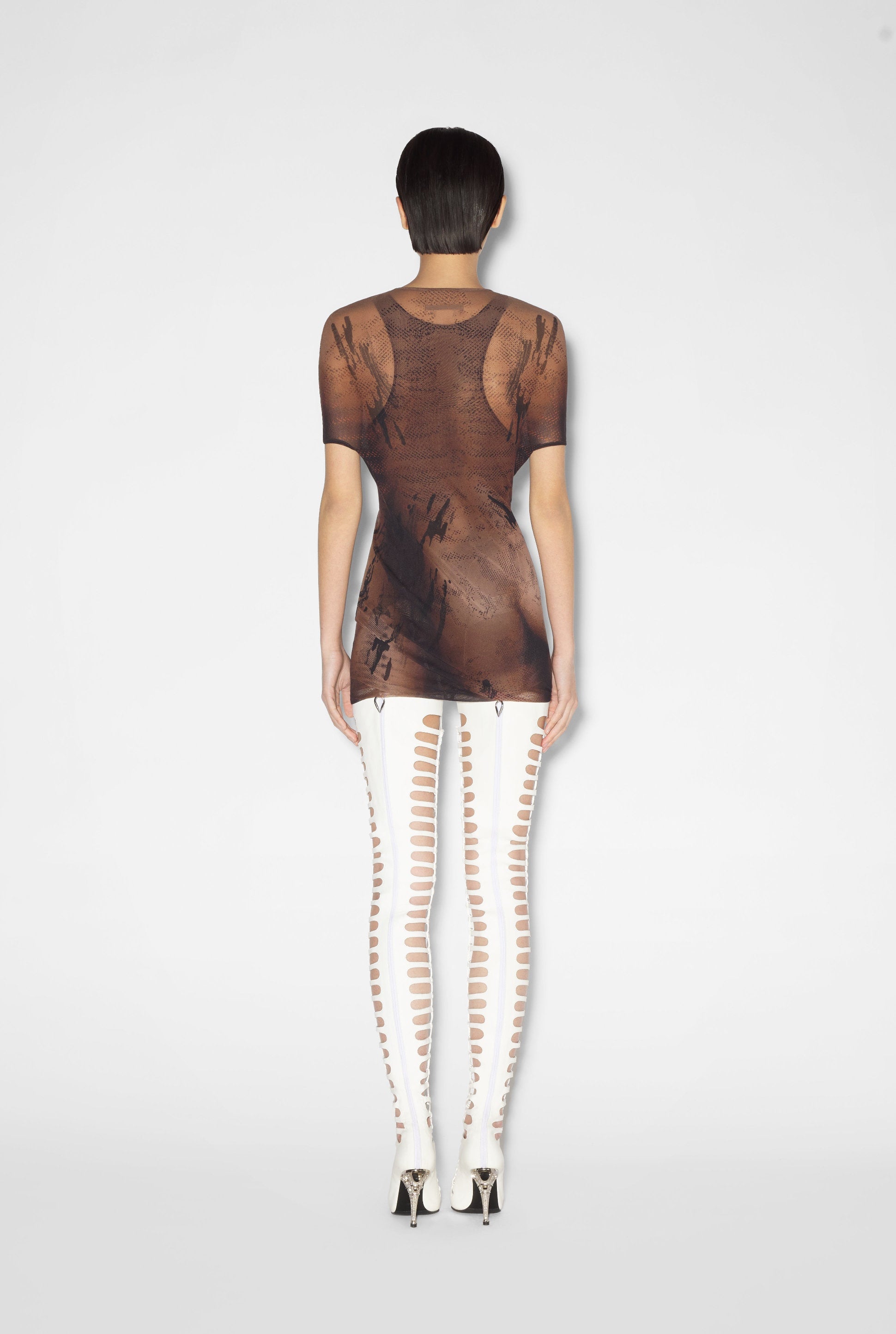 Robe JPG x Shayne Oliver imprimée en tulle - Dark Nude & Black
