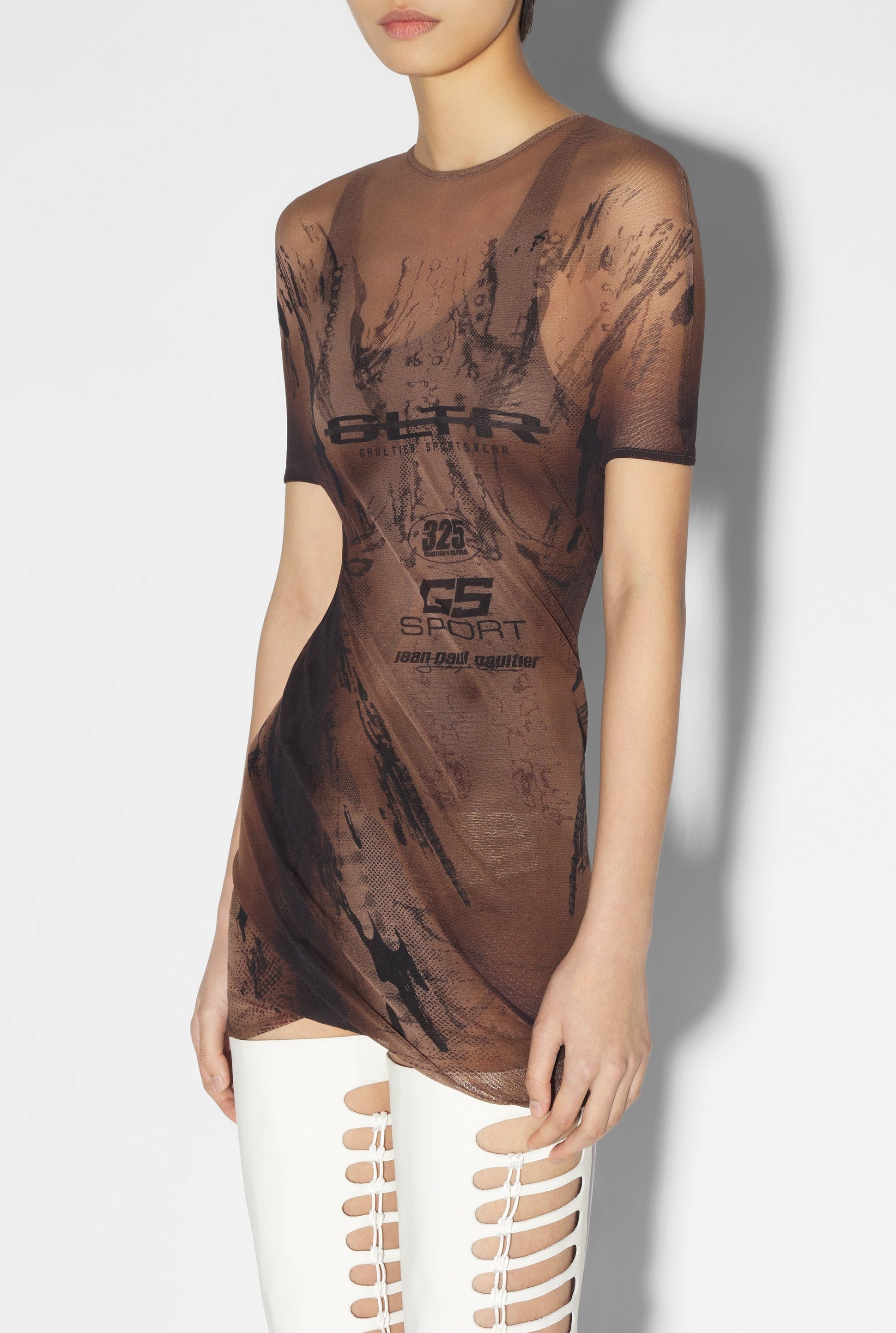 Robe JPG x Shayne Oliver imprimée en tulle - Dark Nude & Black