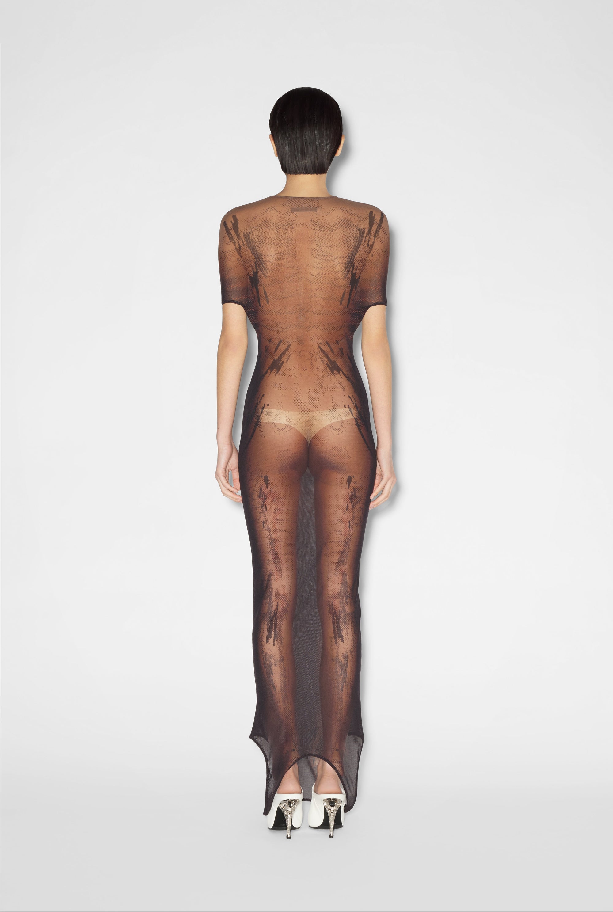 Robe JPG x Shayne Oliver imprimée en tulle - Dark Nude & Black